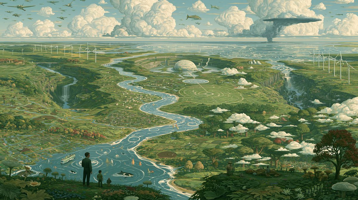 Paysage vert illustrant le chemin entre une idée et un produit